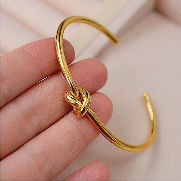 Tie Knot 18K Gold Plated Bangle Cuff Bracelet - Picture 3 of 15